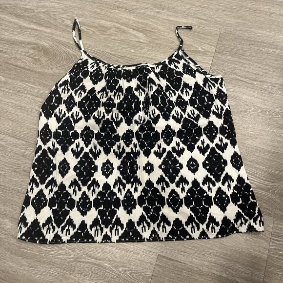 Loft S Black White Ikat Pattern Linen Blend Tank Top Camisole Boho Summer Top - Picture 1 of 5